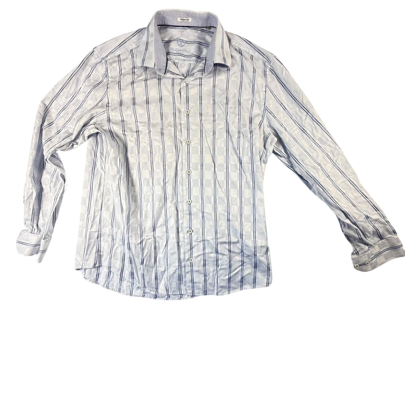 Bugatchi Uomo Button Down Men's Xxl Light Blue Striped Shaped Fit Excellent